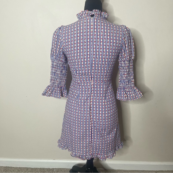 Laura Ashley x Urban Outfitters Floral Mock Neck Smocked Ruffle Mini Dress Sz XS - Picture 5 of 16